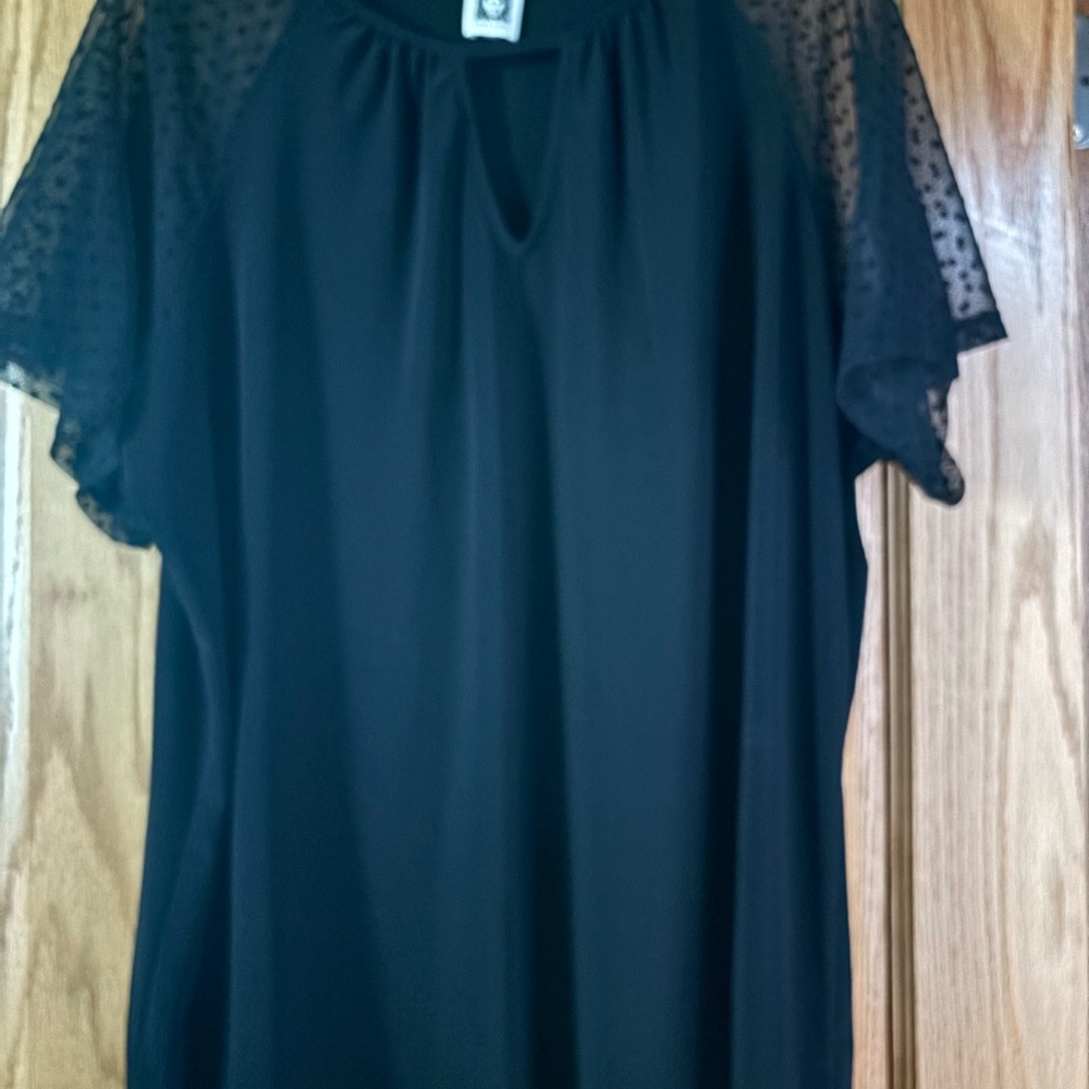 Anne Klein Black Blouse with Sheer Sleeves